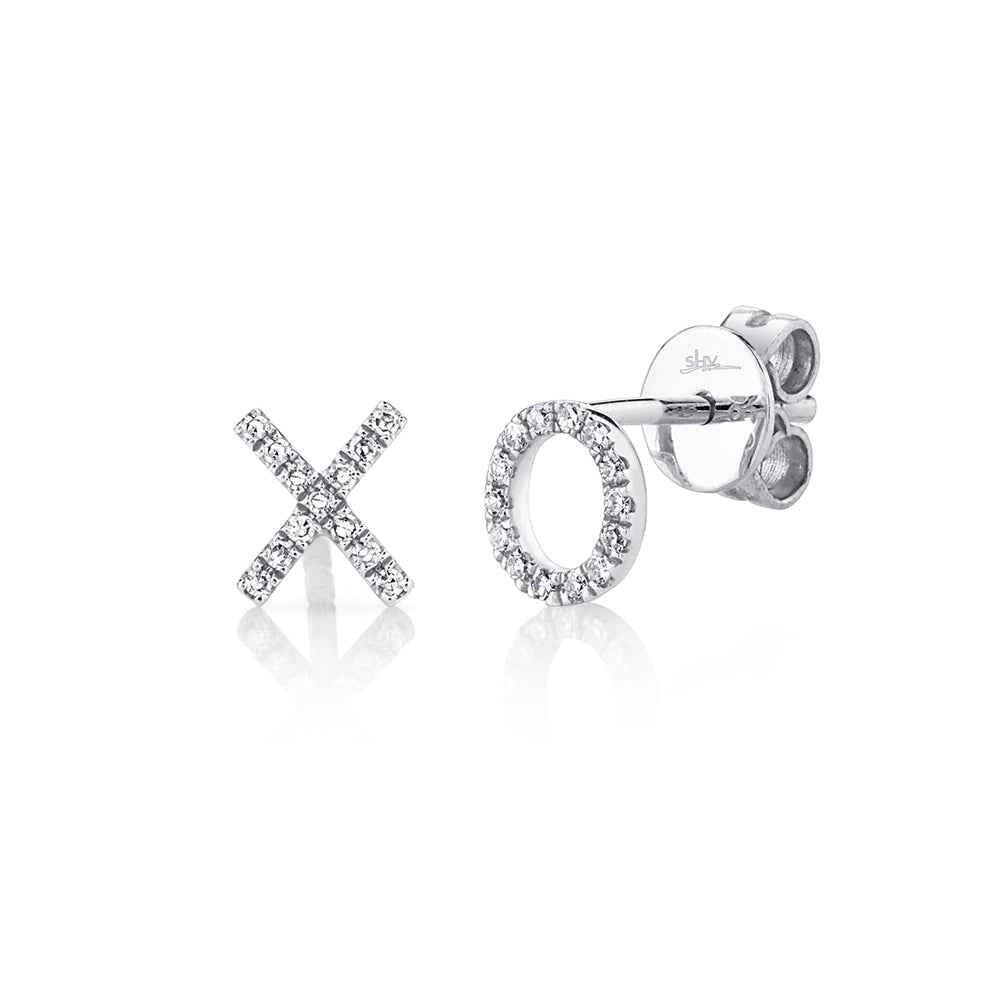Shy Creation 1/10 ct. tw. Diamond XO Stud Earrings in 14K White Gold