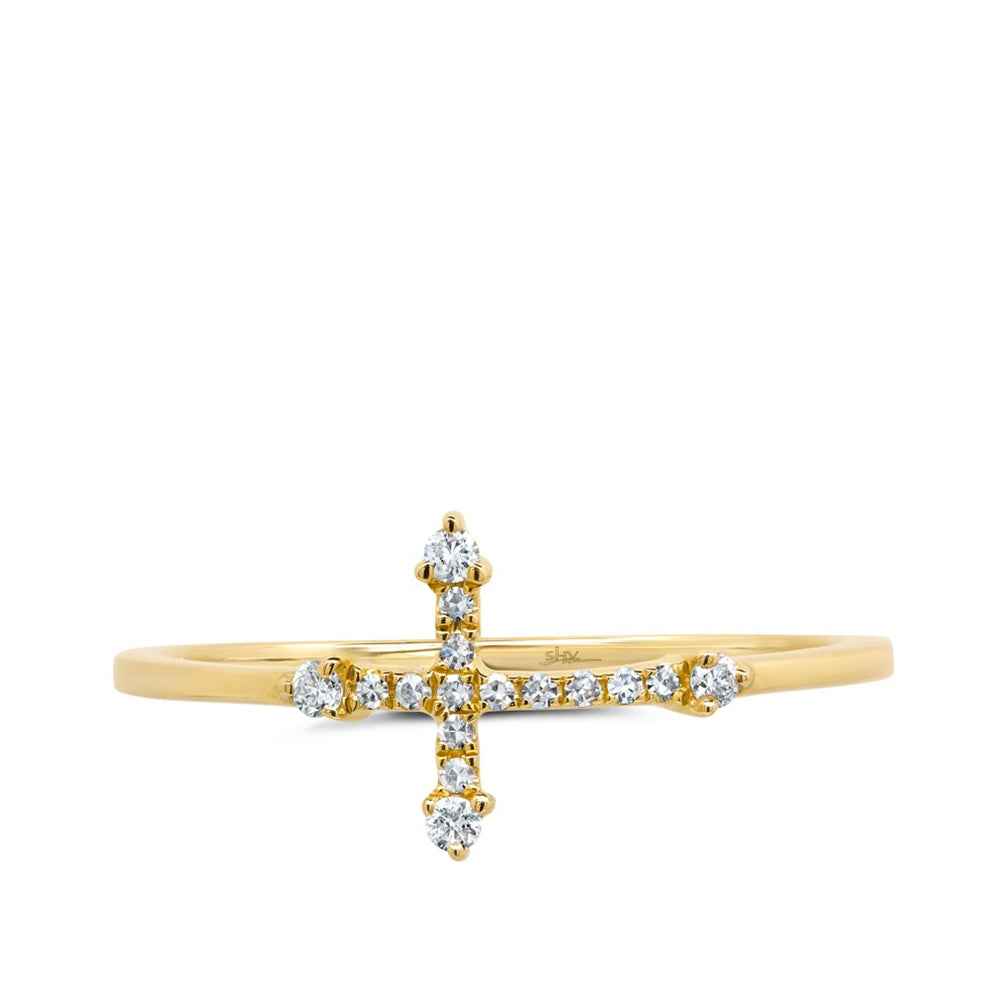 Shy Creation 1/10 ct. tw. Diamond Sideways Cross Ring in 14K Yellow Gold front view