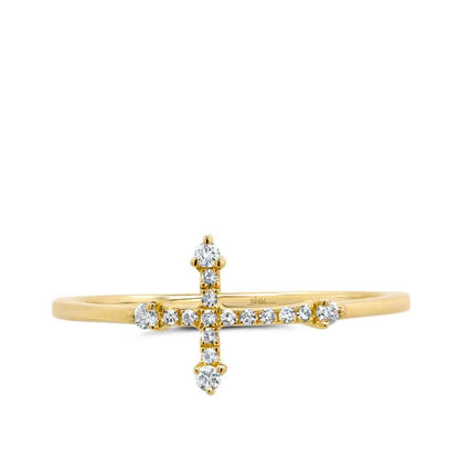 Shy Creation 1/10 ct. tw. Diamond Sideways Cross Ring in 14K Yellow Gold front view