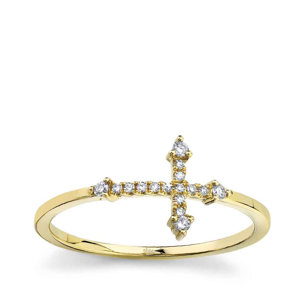 Shy Creation 1/10 ct. tw. Diamond Sideways Cross Ring in 14K Yellow Gold
