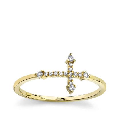 Shy Creation 1/10 ct. tw. Diamond Sideways Cross Ring in 14K Yellow Gold