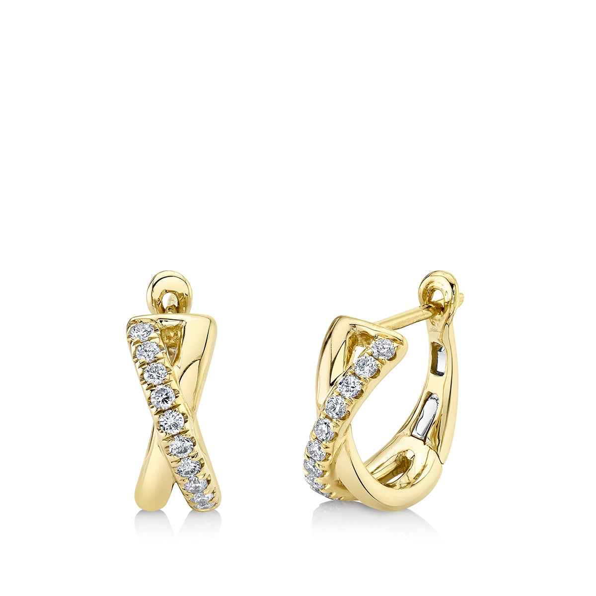 Shy Creation 1/4 ct. tw. Diamond Crossover Huggie Hoop Earring in 14K Yellow Gold