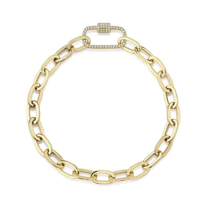 Shy Creation 1/4 ct. tw. Diamond Carabiner Clasp Paperclip Chain Bracelet in 14K Yellow Gold