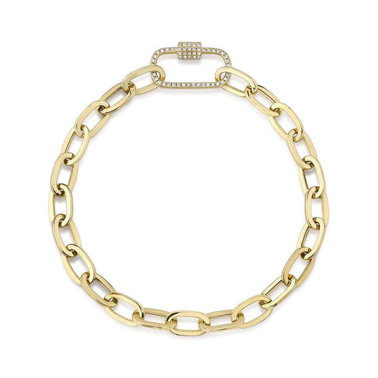 Shy Creation 1/4 ct. tw. Diamond Carabiner Clasp Paperclip Chain Bracelet in 14K Yellow Gold