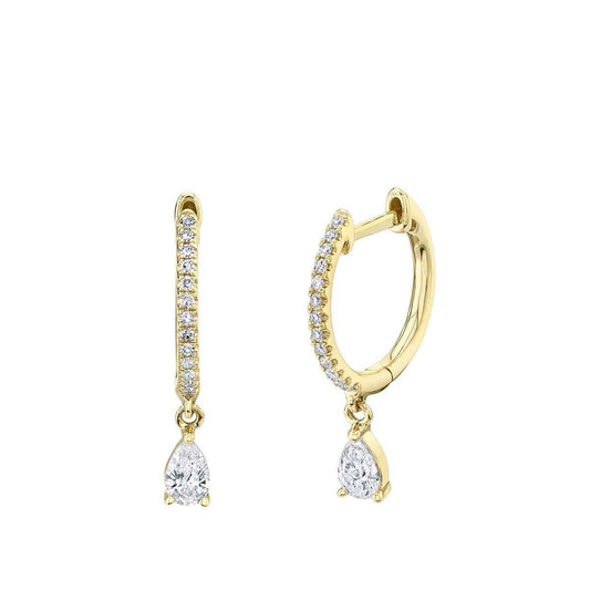 Shy Creation 1/3 ct. tw. Diamond Huggie Hoop Earrings with Pear-Shaped Diamond Dangle in 14K Yellow Gold