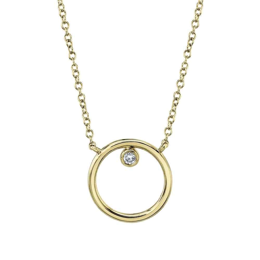 Shy Creation .03 ct. tw. Round Diamond Bezel Set Circle Necklace in 14K Yellow Gold