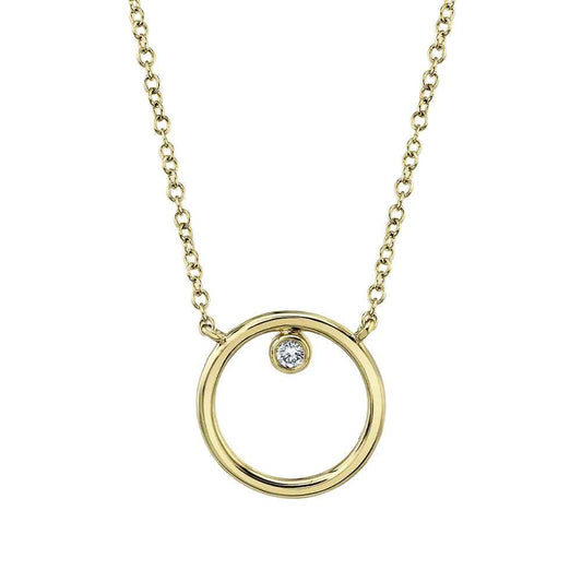 Shy Creation .03 ct. tw. Round Diamond Bezel Set Circle Necklace in 14K Yellow Gold