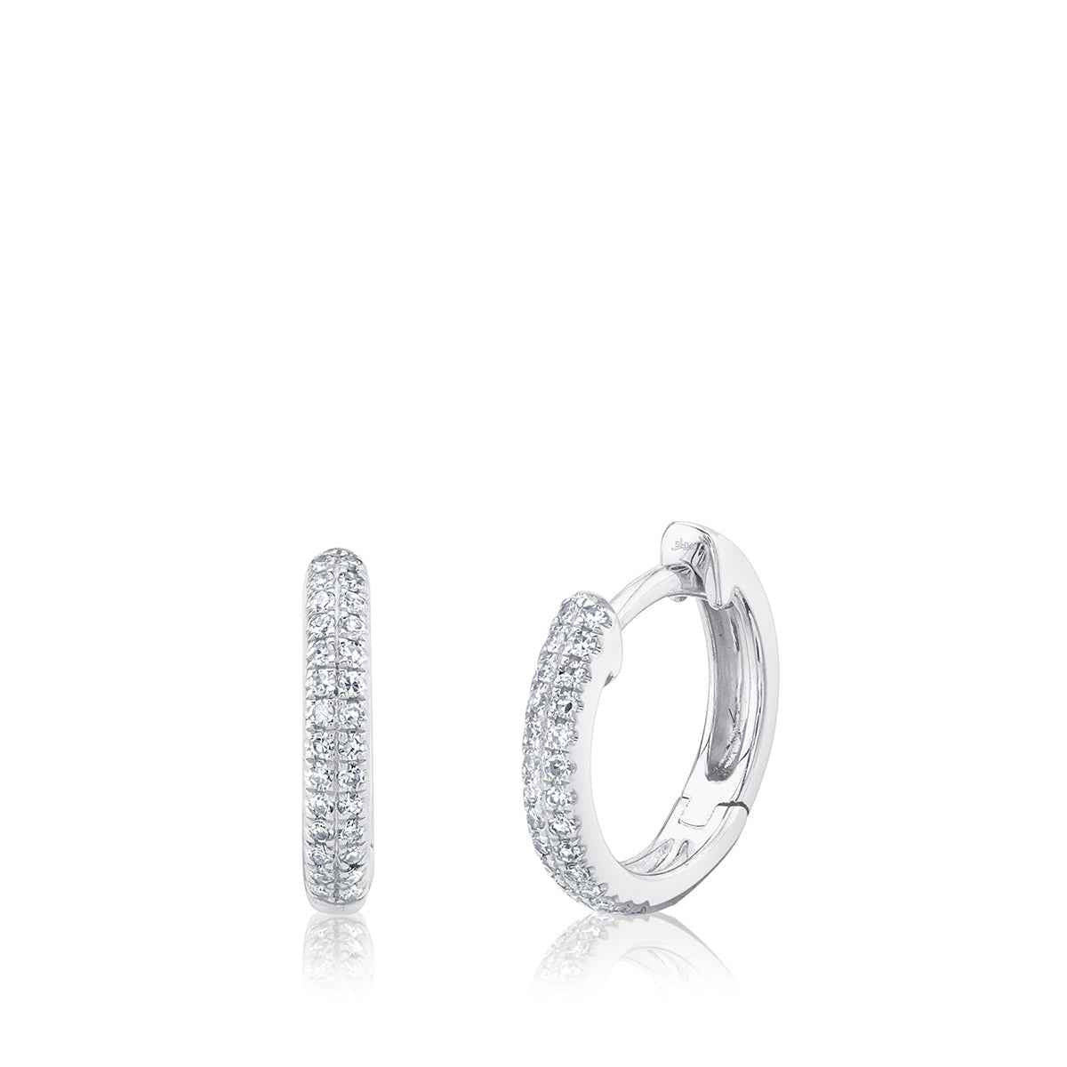 Shy Creation 1/8 ct. tw. Diamond Pave Huggie Hoop Earrings in 14K White Gold