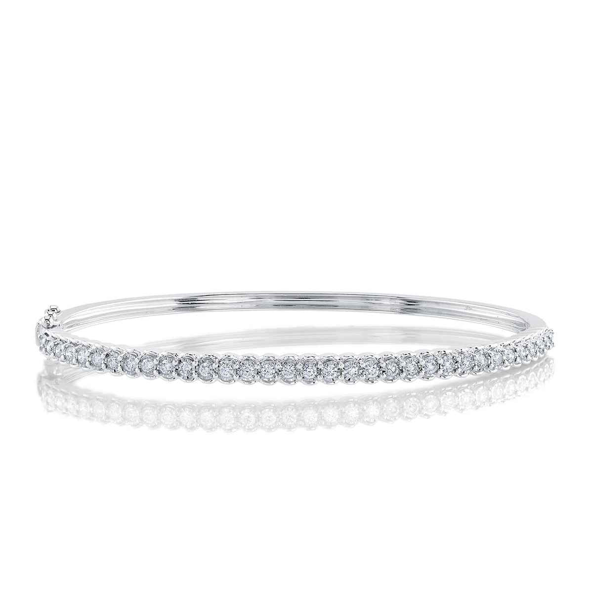 Shy Creation 5/8 ct. tw. Diamond Miracle Plate Hinged Bangle Bracelet in 14K White Gold