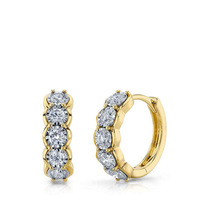 Shy Creation 5/8 ct. tw. Diamond Miracle Plate Huggie Hoop Earrings in 14K Yellow Gold