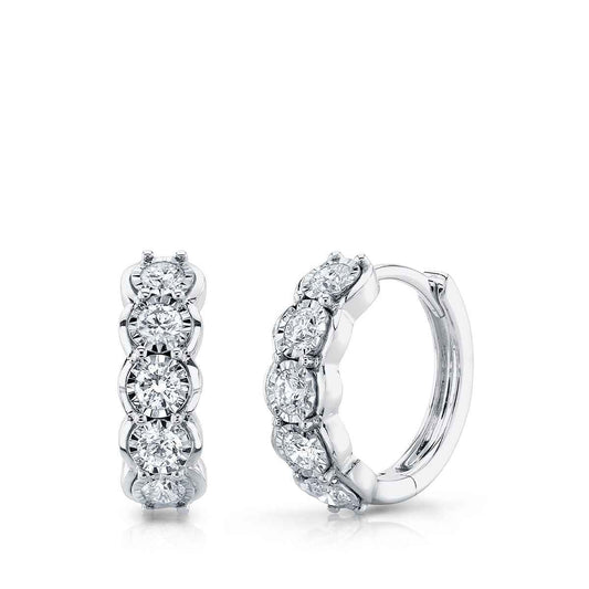 Shy Creation 5/8 ct. tw. Diamond Miracle Plate Huggie Hoop Earrings in 14K White Gold