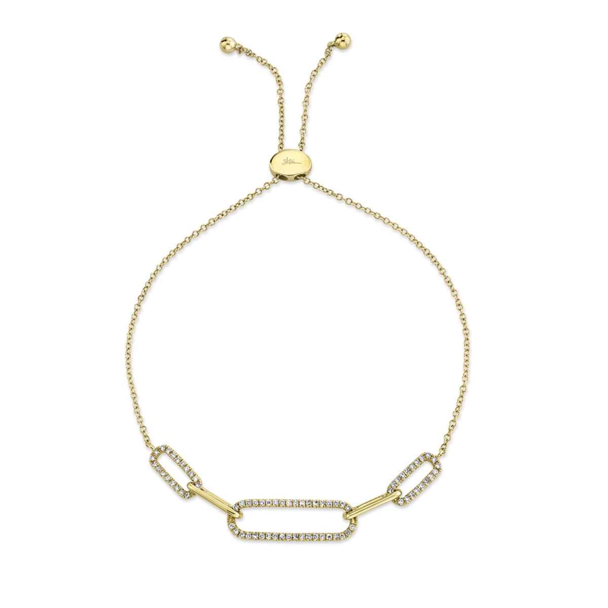 Shy Creation 1/4 ct. tw. Diamond Paperclip Bolo Bracelet in 14K Yellow Gold