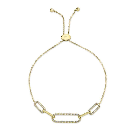 Shy Creation 1/4 ct. tw. Diamond Paperclip Bolo Bracelet in 14K Yellow Gold