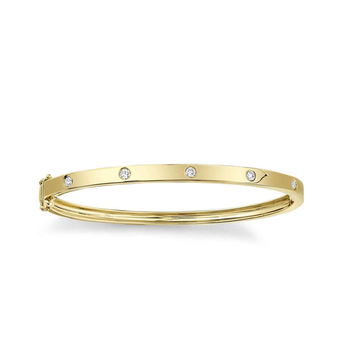 Shy Creation 3/8 ct. tw. Diamond Flush Set Hinged Bangle Bracelet in 14K Yellow Gold