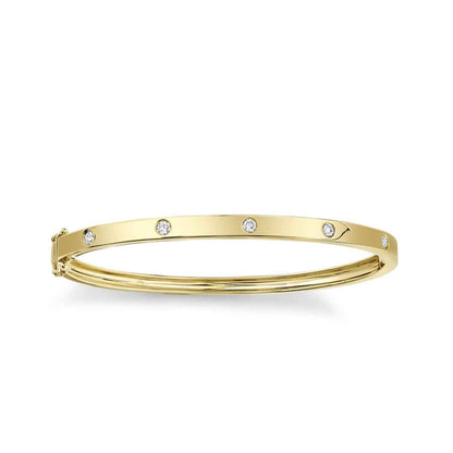 Shy Creation 3/8 ct. tw. Diamond Flush Set Hinged Bangle Bracelet in 14K Yellow Gold