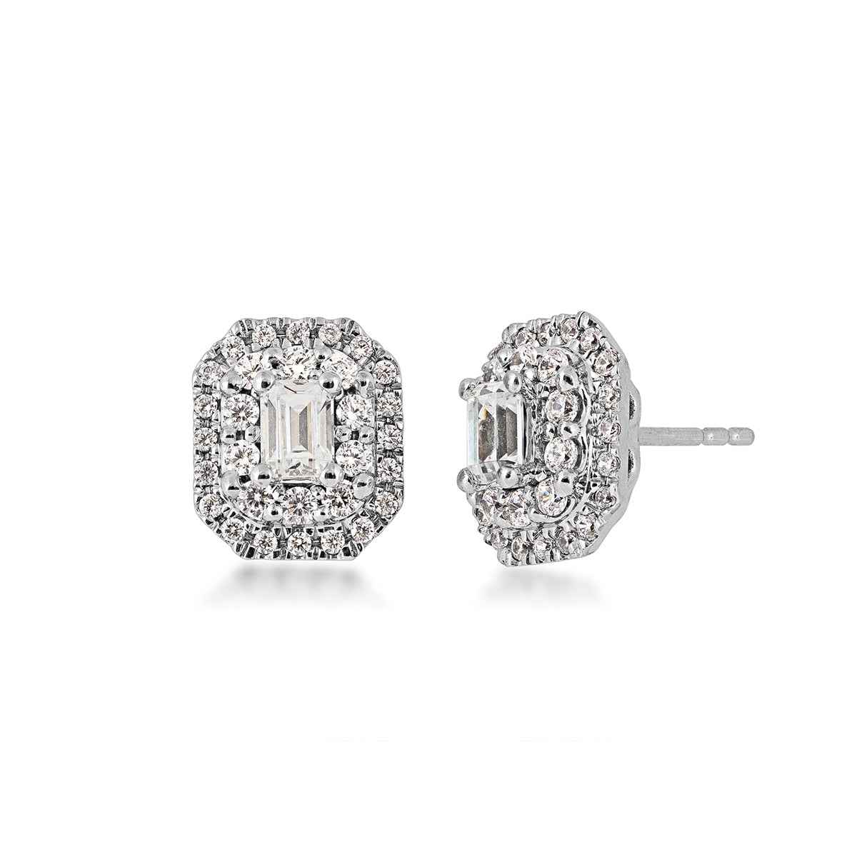 Adamante 1 ct. tw. Lab-Grown Emerald Cut Diamond Double Halo Earrings in 14K White Gold