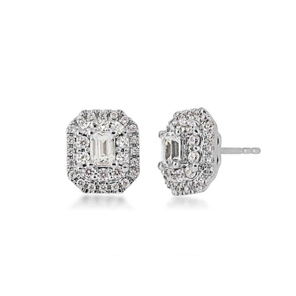 Adamante 1 ct. tw. Lab-Grown Emerald Cut Diamond Double Halo Earrings in 14K White Gold
