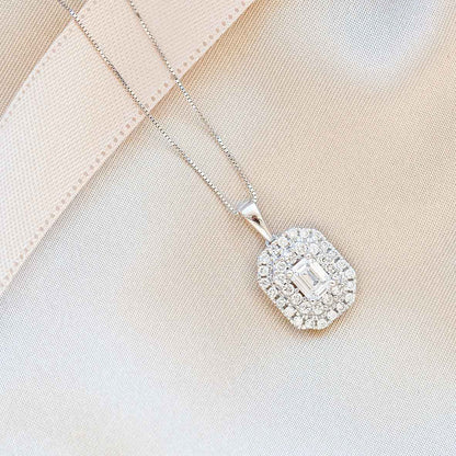 Adamante 1 ct. tw. Lab-Grown Emerald Cut Diamond Double Halo Pendant in 14K White Gold front view