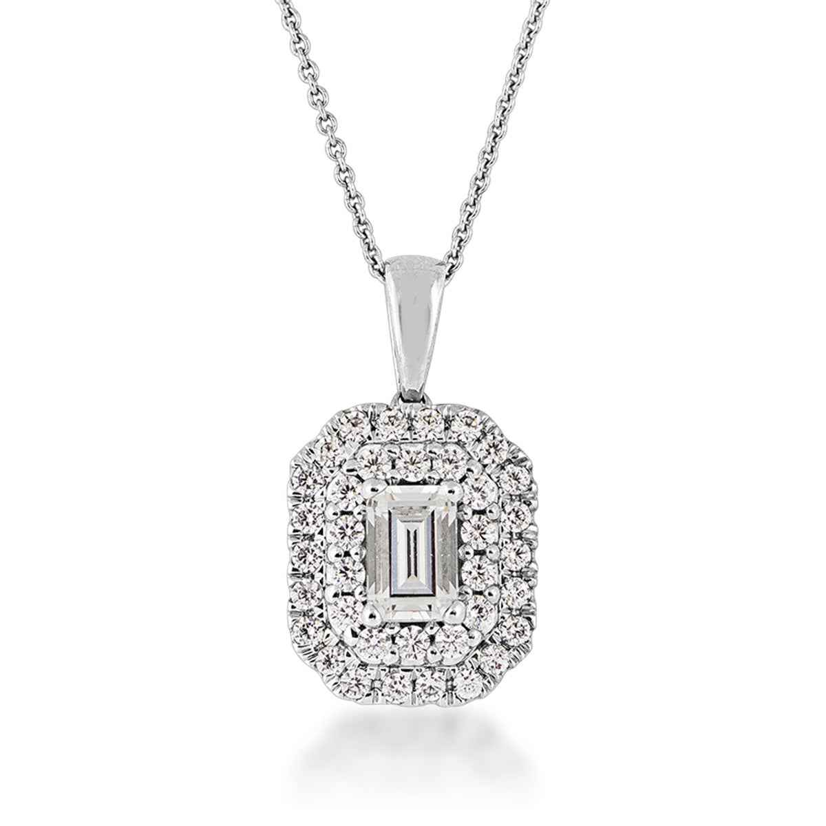 Adamante 1 ct. tw. Lab-Grown Emerald Cut Diamond Double Halo Pendant in 14K White Gold