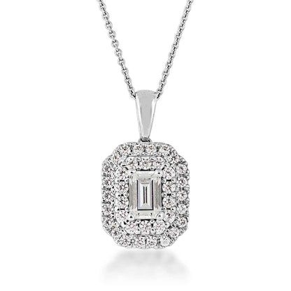 Adamante 1 ct. tw. Lab-Grown Emerald Cut Diamond Double Halo Pendant in 14K White Gold