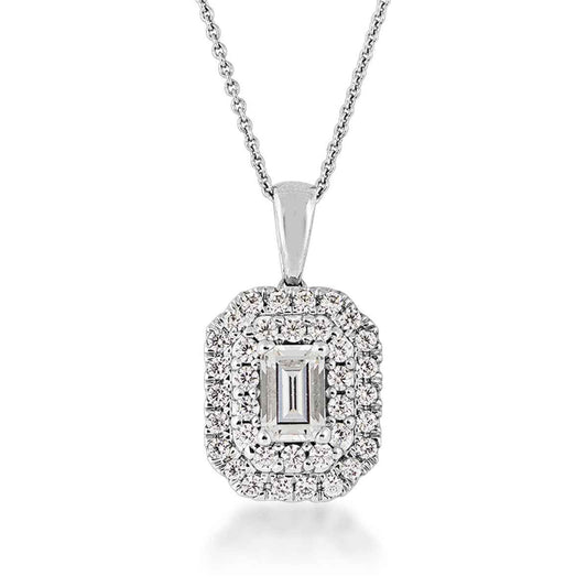 Adamante 1 ct. tw. Lab-Grown Emerald Cut Diamond Double Halo Pendant in 14K White Gold