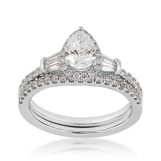 Adamante 1-1/2 ct. tw. Lab-Grown Pear & Baguette Diamond Halo Wedding Set in 14K White Gold