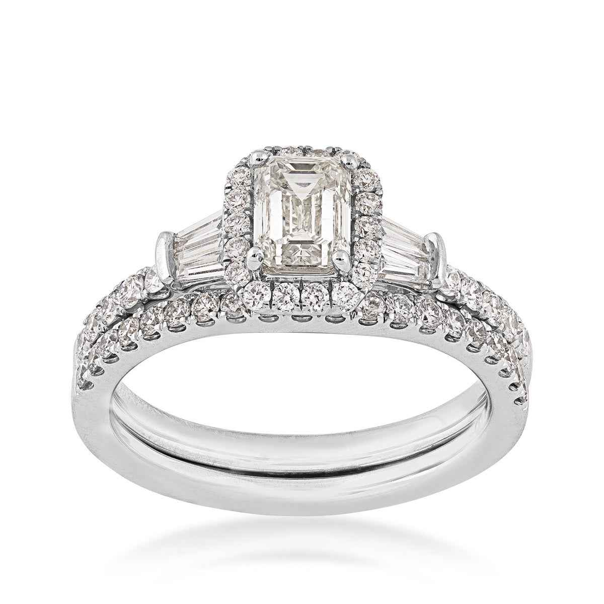 Adamante 1-1/2 ct. tw. Lab-Grown Emerald Cut Diamond Halo Wedding Set in 14K White Gold