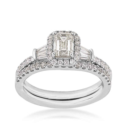 Adamante 1-1/2 ct. tw. Lab-Grown Emerald Cut Diamond Halo Wedding Set in 14K White Gold