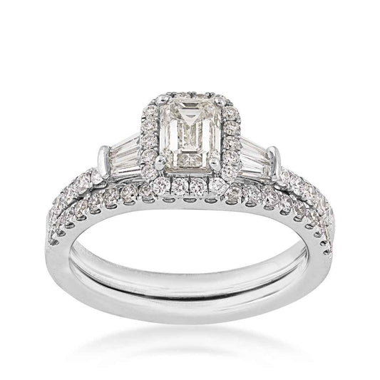 Adamante 1-1/2 ct. tw. Lab-Grown Emerald Cut Diamond Halo Wedding Set in 14K White Gold
