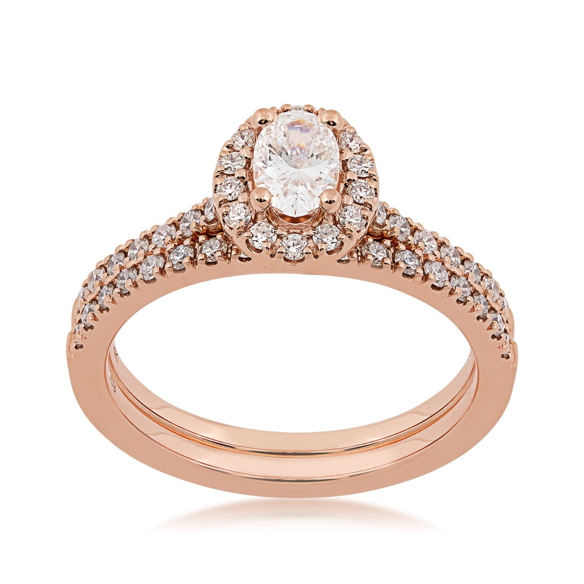 Natural 1 ct. tw. Oval Diamond Halo Wedding Set in 14K Pink Gold