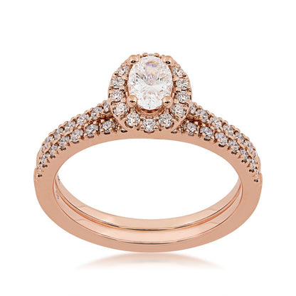 Natural 1 ct. tw. Oval Diamond Halo Wedding Set in 14K Pink Gold