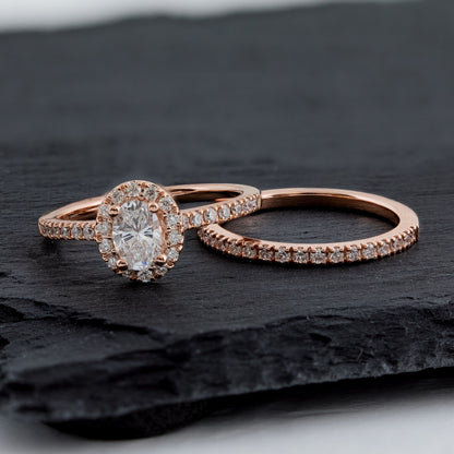 Natural 1 ct. tw. Oval Diamond Halo Wedding Set in 14K Pink Gold side profile