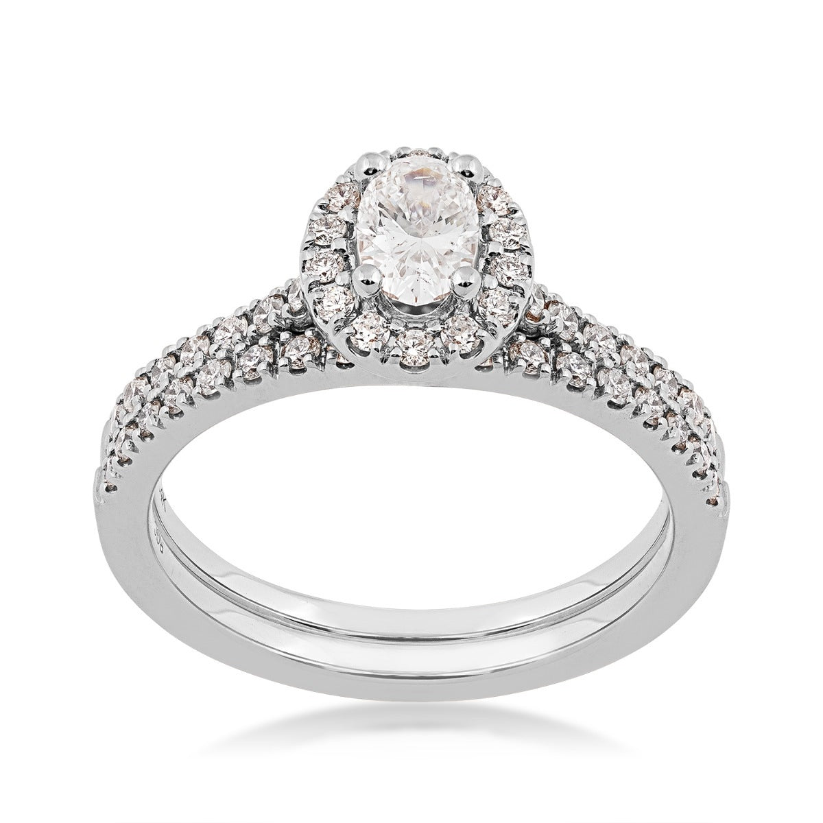 Natural 1 ct. tw. Oval Diamond Halo Wedding Set in 14K White Gold