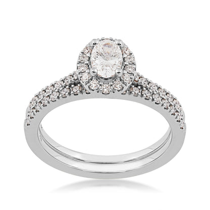 Natural 1 ct. tw. Oval Diamond Halo Wedding Set in 14K White Gold