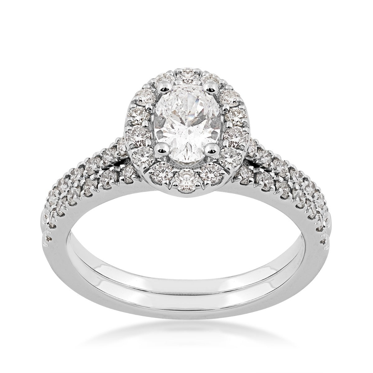 Natural 1-1/2 ct. tw. Oval Diamond Halo Wedding Set in 14K White Gold