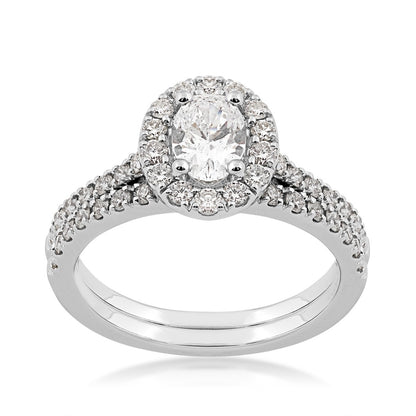 Natural 1-1/2 ct. tw. Oval Diamond Halo Wedding Set in 14K White Gold