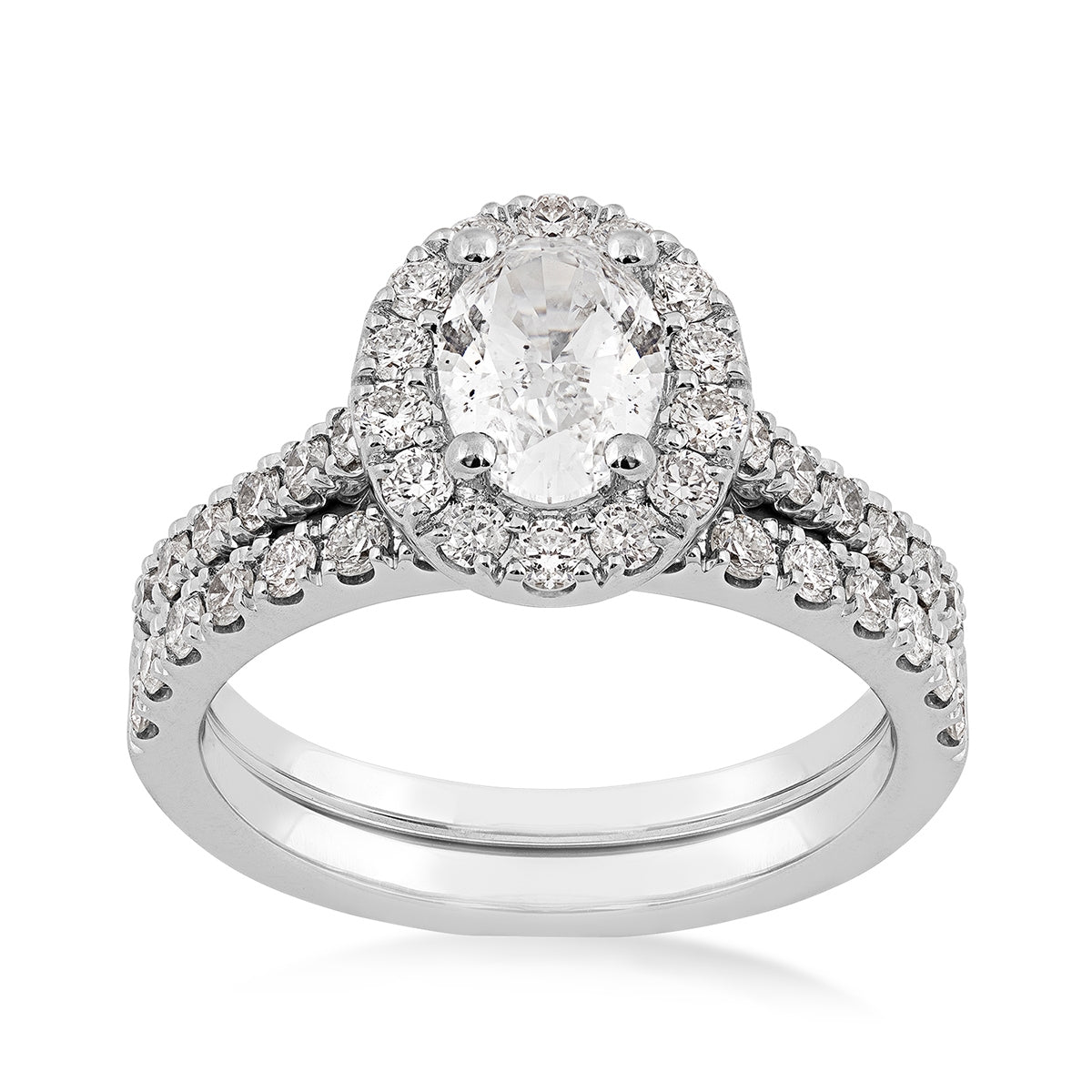 Natural 2 ct. tw. Oval Diamond Halo Wedding Set in 14K White Gold