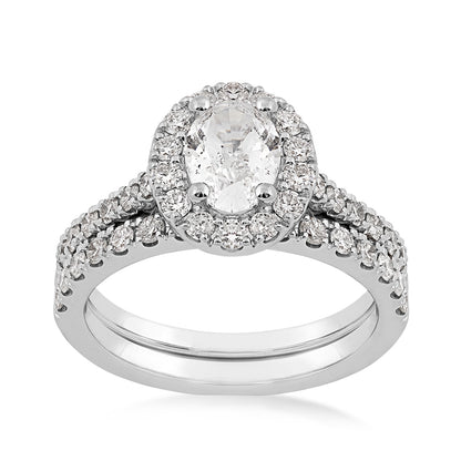 Natural 2 ct. tw. Oval Diamond Halo Wedding Set in 14K White Gold
