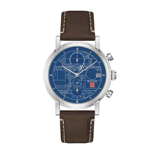 Bulova Frank Lloyd Wright Men's Blueprint Chronograph Watch with Brown Leather Strap