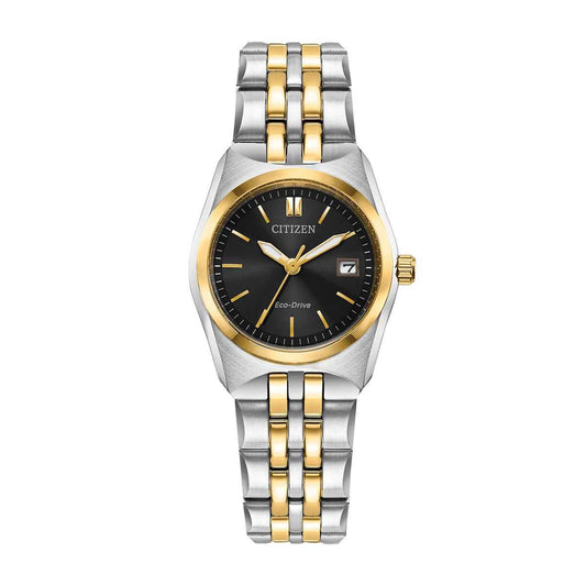Citizen Ladies' Corso Eco-Drive Two-Tone Stainless Steel Watch with Black Dial