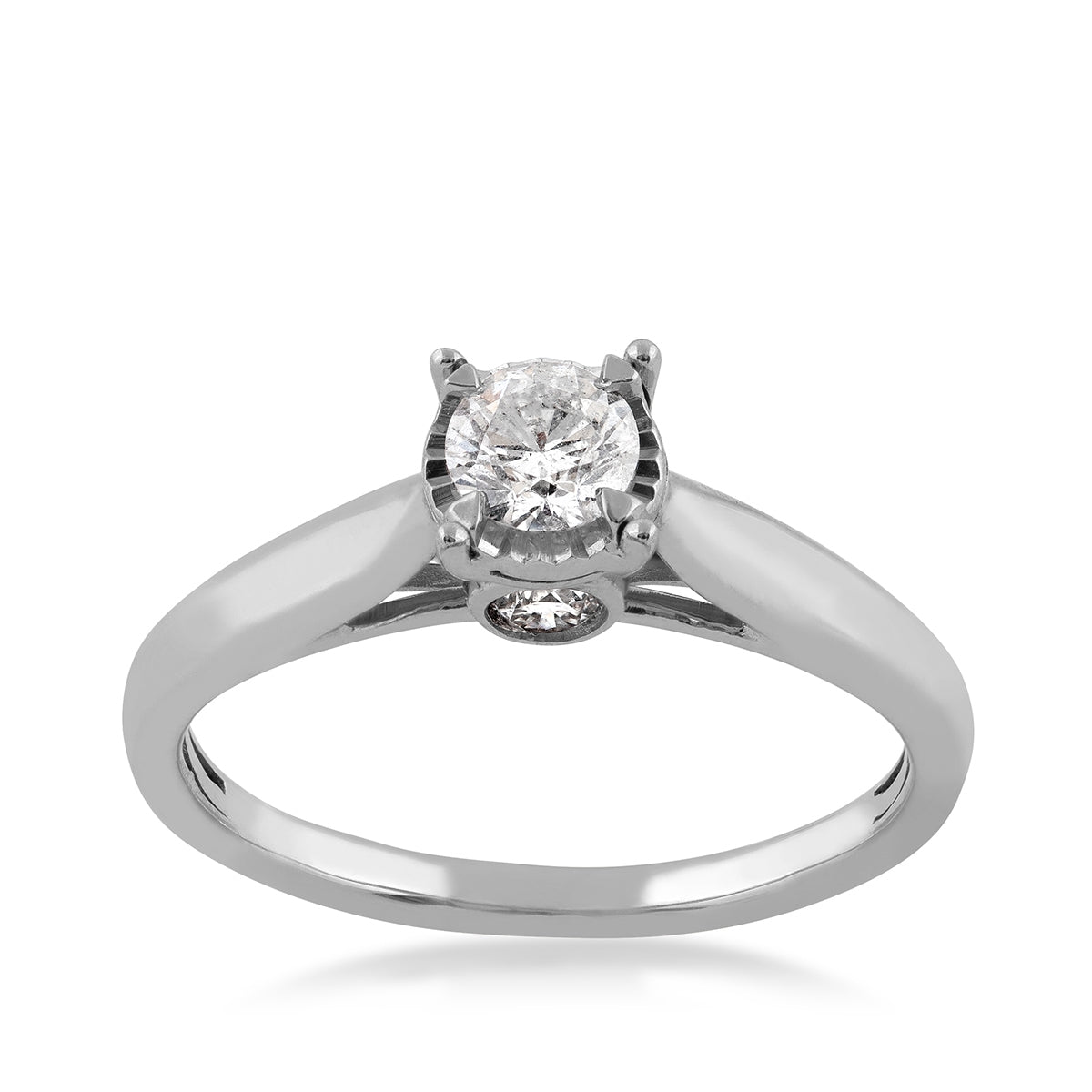 1/2 ct. tw. Round Diamond Solitaire Engagement Ring with Miracle Plate & Diamond Gallery Accents in 10K White Gold