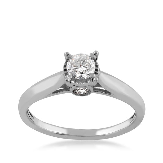 1/2 ct. tw. Round Diamond Solitaire Engagement Ring with Miracle Plate & Diamond Gallery Accents in 10K White Gold