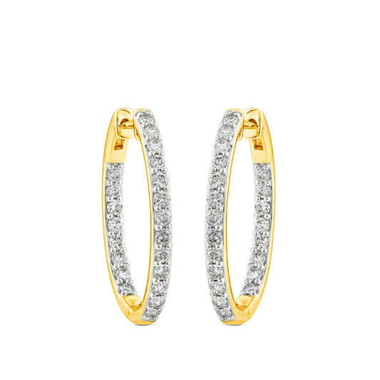 1 ct. tw. Diamond Inside Out Oval Hoop Earrings in 14K Yellow Gold