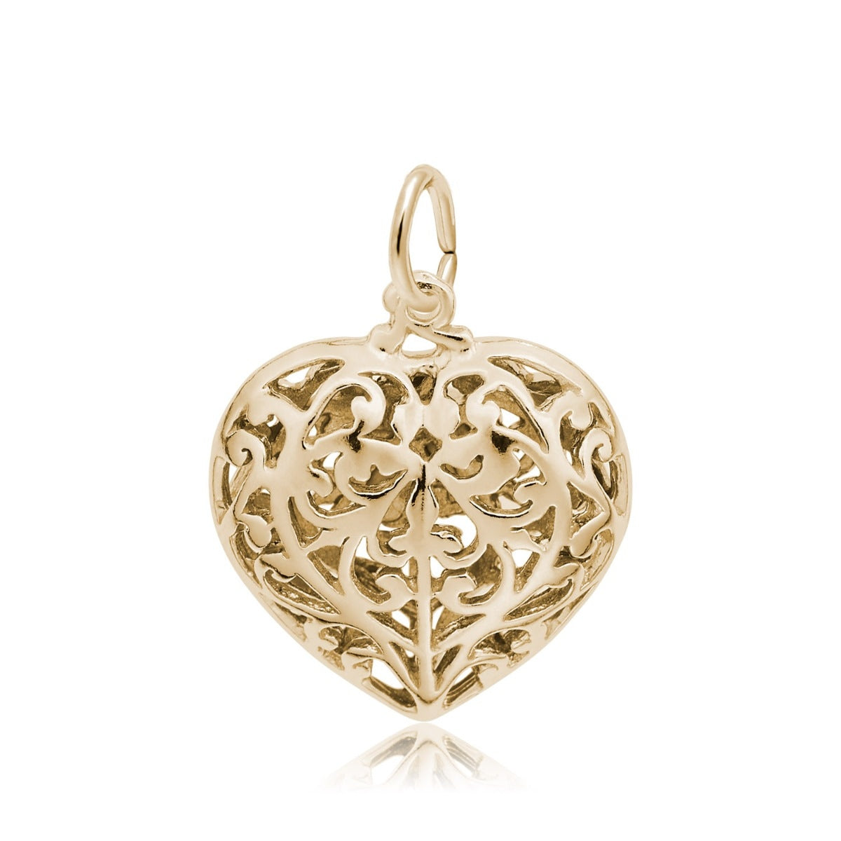 Filigree Heart Charm in 14K Yellow Gold