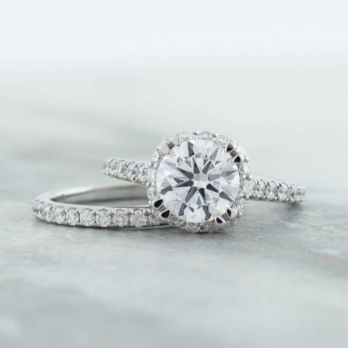 Adamante 2-7/8 ct. tw. Lab-Grown Round Brilliant Diamond Halo Wedding Set in 14K White Gold side profile