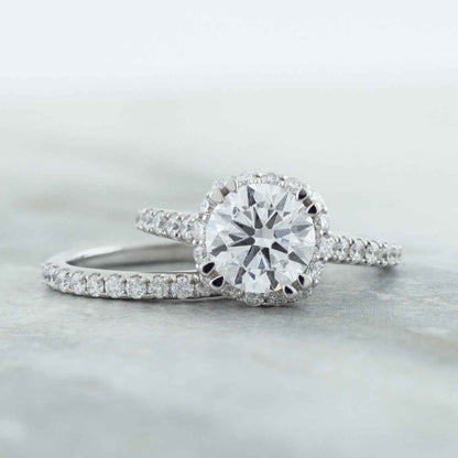 Adamante 2-7/8 ct. tw. Lab-Grown Round Brilliant Diamond Halo Wedding Set in 14K White Gold side profile