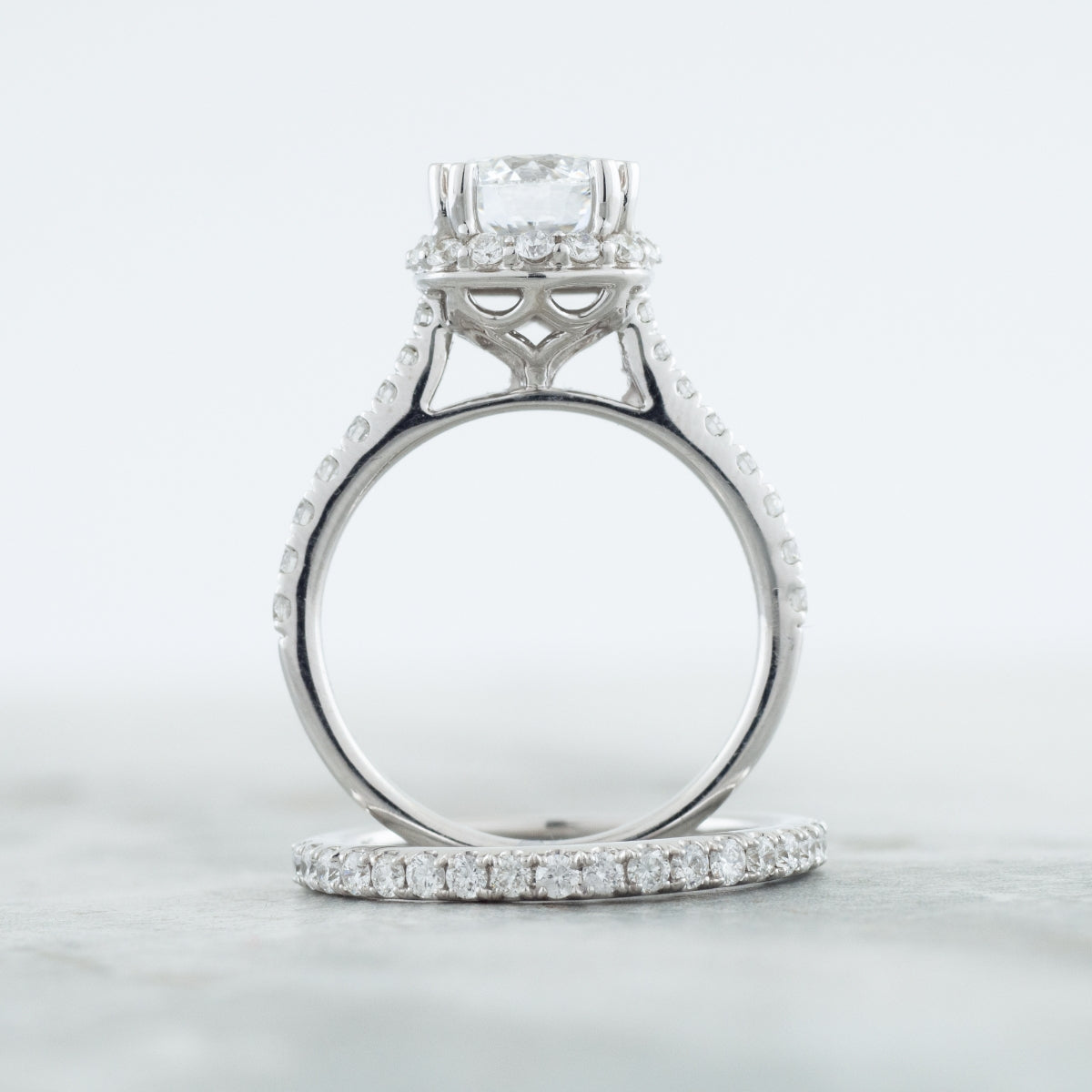Adamante 2-7/8 ct. tw. Lab-Grown Round Brilliant Diamond Halo Wedding Set in 14K White Gold full view