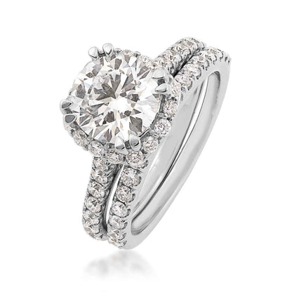 Adamante 2-7/8 ct. tw. Lab-Grown Round Brilliant Diamond Halo Wedding Set in 14K White Gold front view