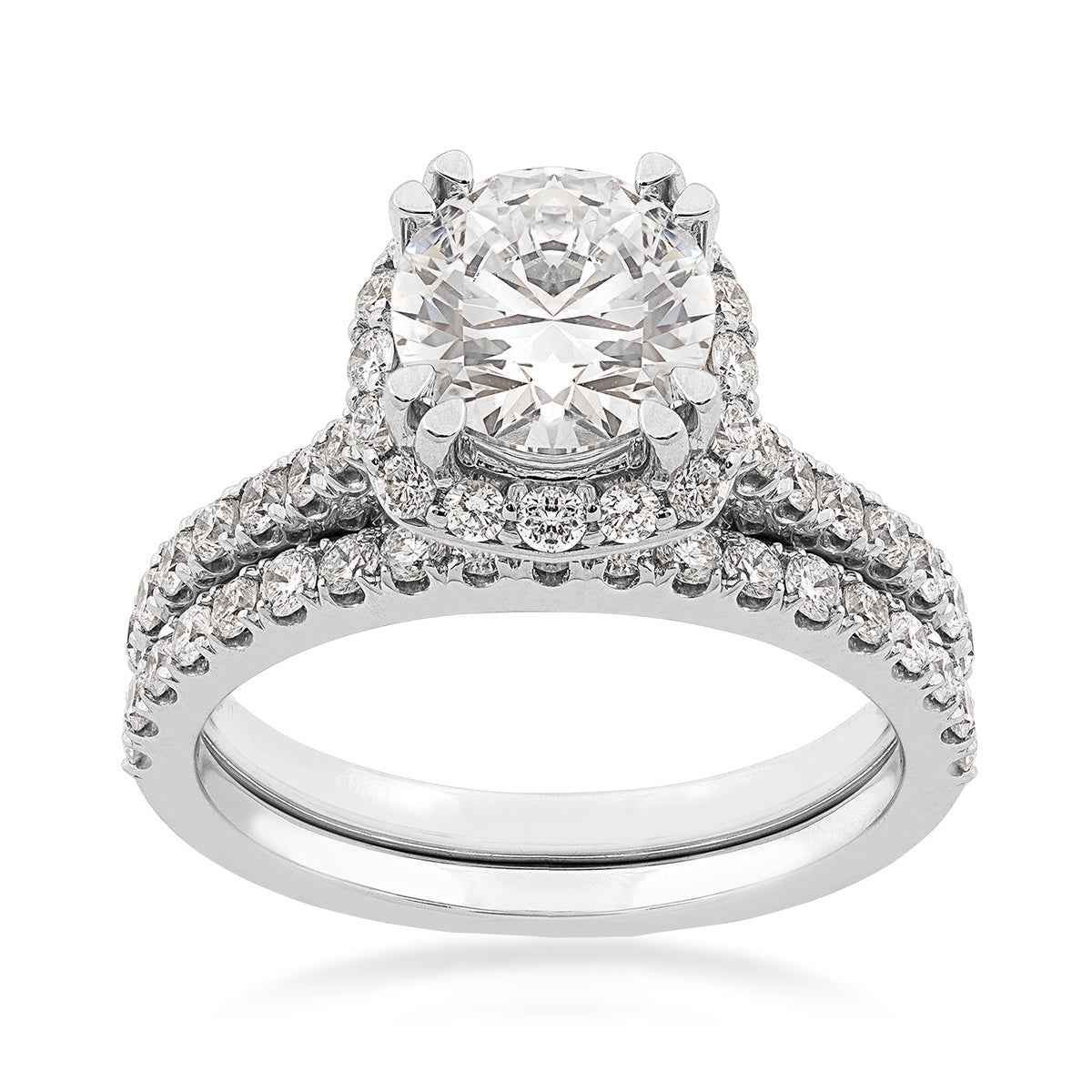 Adamante 2-7/8 ct. tw. Lab-Grown Round Brilliant Diamond Halo Wedding Set in 14K White Gold