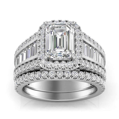 Adamante 3-5/8 ct. tw. Lab-Grown Emerald Cut Diamond Halo Wedding Set in 14K White Gold